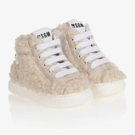 MSGM-Ivory Teddy Fleece Trainers | Childrensalon Outlet