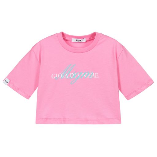 MSGM-Pinkes, kurzes Baumwoll-T-Shirt | Childrensalon Outlet