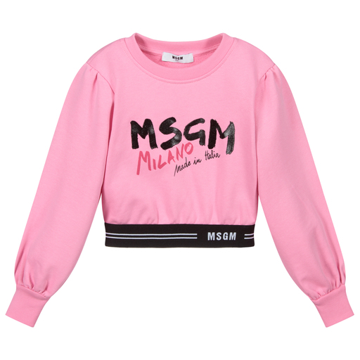 MSGM-Sweat rose en coton à logo | Childrensalon Outlet