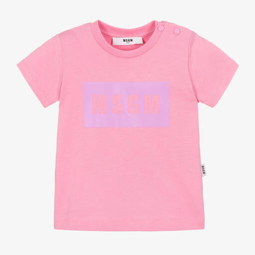 MSGM-Розовая футболка с фиолетовым логотипом | Childrensalon Outlet