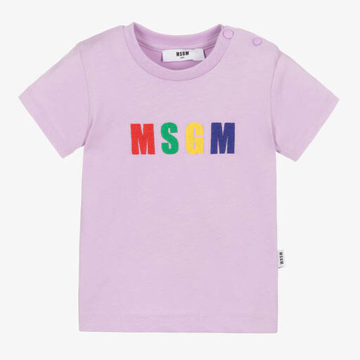 MSGM-Purple Logo Cotton T-Shirt | Childrensalon Outlet