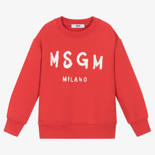 MSGM-Red Cotton Jersey Sweatshirt | Childrensalon Outlet