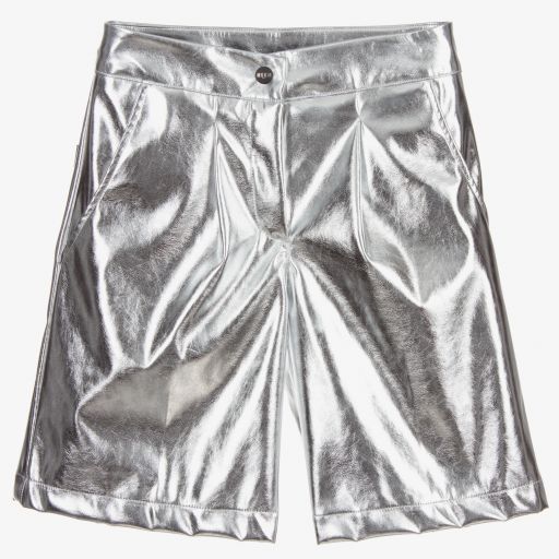 MSGM-Silver Faux Leather Shorts | Childrensalon Outlet
