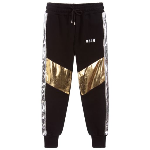 MSGM-Teen Black & Gold Logo Joggers | Childrensalon Outlet