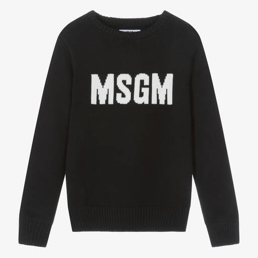 MSGM-Teen Black Knitted Cotton Sweater | Childrensalon Outlet