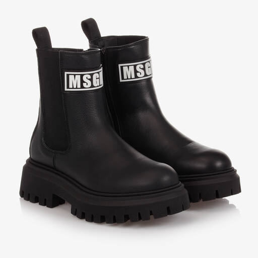 MSGM-Schwarze Teen Lederstiefeletten | Childrensalon Outlet