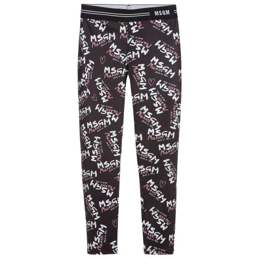 MSGM-ليعنغزتينز بناتي لون أسود بطبعة لوغو | Childrensalon Outlet