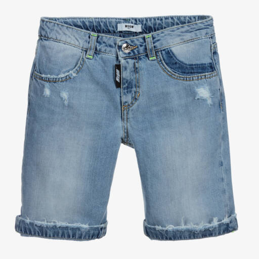 MSGM-Teen Blue Denim Logo Shorts | Childrensalon Outlet