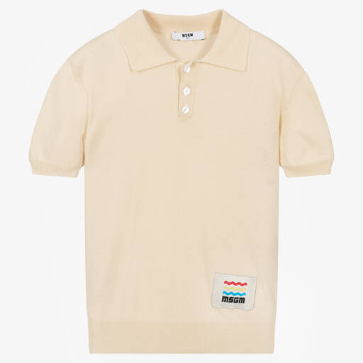MSGM-Teen Boys Beige Knitted Polo Shirt | Childrensalon Outlet