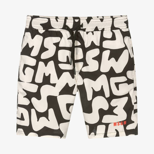 MSGM-Teen Boys Black & Ivory Swim Shorts | Childrensalon Outlet