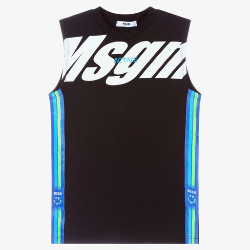 MSGM-Teen Boys Black Logo Vest Top | Childrensalon Outlet