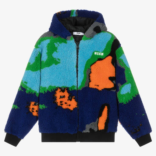 MSGM-توب هودي بسحّاب تينز ولادي فليس لون كحلي وأخضر | Childrensalon Outlet