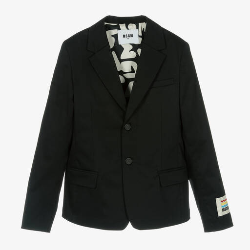 MSGM-Teen Boys Logo Lined Black Blazer | Childrensalon Outlet