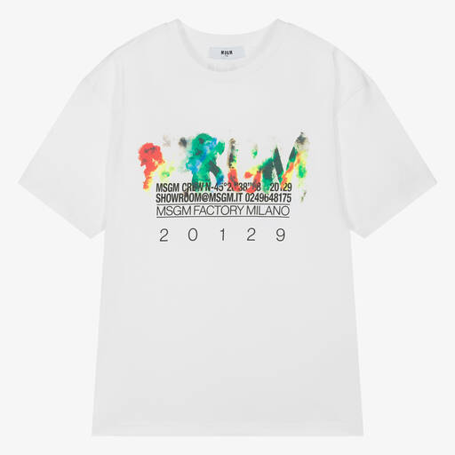MSGM-تيشيرت قطن لون أبيض للمراهقين | Childrensalon Outlet
