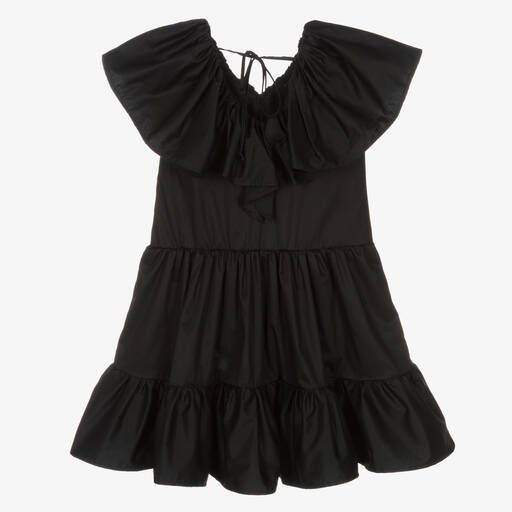 MSGM-Teen Girls Black Cotton Ruffle Logo Dress | Childrensalon Outlet