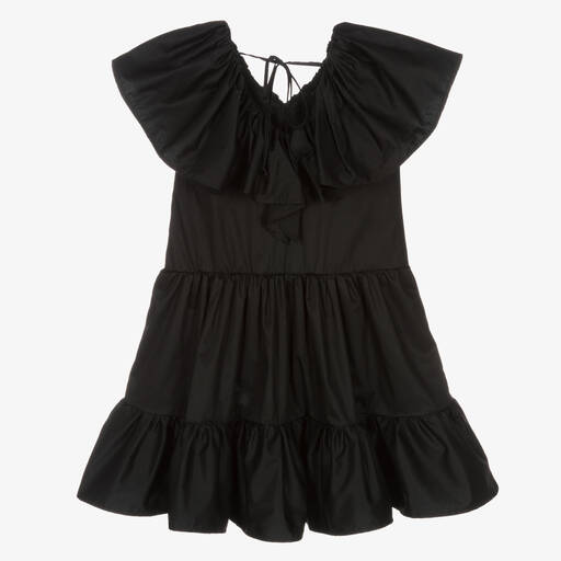 MSGM-Robe noire en coton à volants ado | Childrensalon Outlet