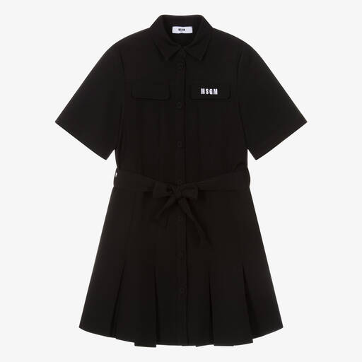 MSGM-Черное платье-рубашка из крепа для девочек-подростков | Childrensalon Outlet