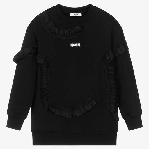 MSGM-Teen Girls Black Ruffle Maxi Sweatshirt  | Childrensalon Outlet
