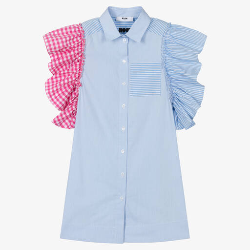 MSGM-Teen Girls Blue Striped Cotton Dress | Childrensalon Outlet