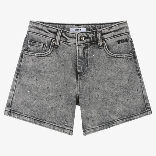 MSGM-Teen Girls Grey Stone Wash Denim Shorts | Childrensalon Outlet