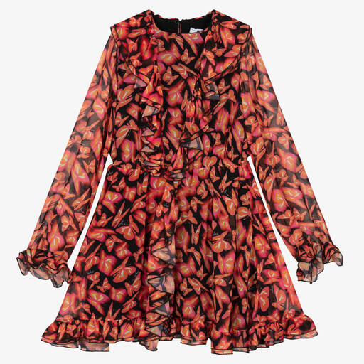 MSGM-Розовое шифоновое платье с бабочками | Childrensalon Outlet