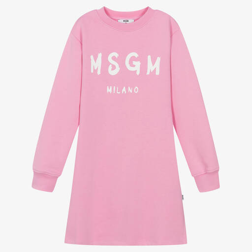 MSGM-فستان قطن جيرسي لون زهري تينز بناتي | Childrensalon Outlet