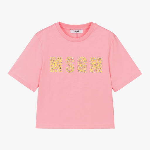 MSGM-Розовая укороченная футболка из хлопка для девочек-подростков | Childrensalon Outlet