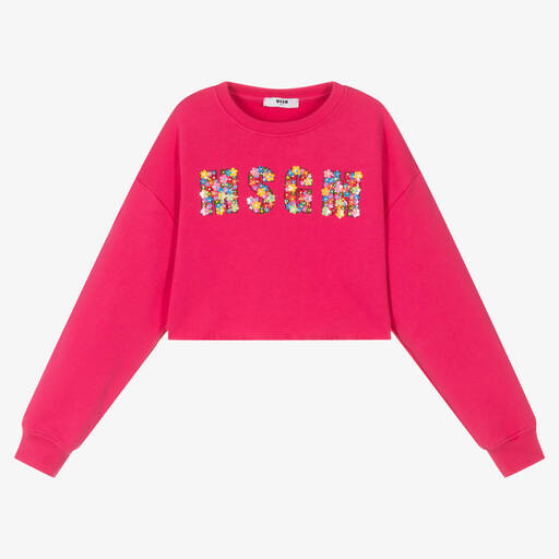 MSGM-Teen Girls Pink Logo Cropped Sweatshirt | Childrensalon Outlet