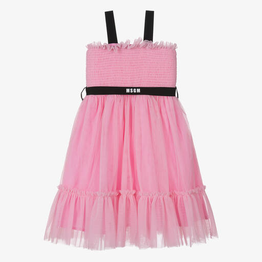 MSGM-فستان تول لون زهري مع حزام للمراهقات | Childrensalon Outlet