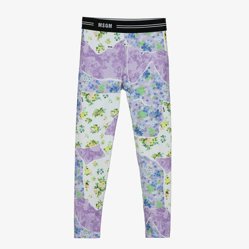 MSGM-Teen Girls Purple Floral Logo Leggings | Childrensalon Outlet