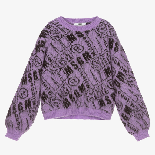 MSGM-Teen Girls Purple Logo Sweater | Childrensalon Outlet