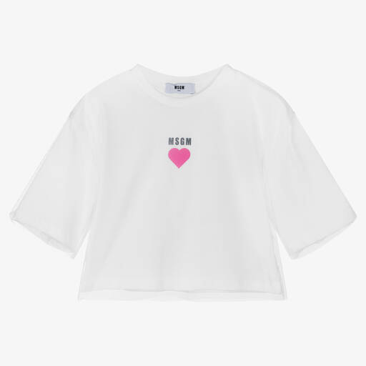 MSGM-Teen Girls White Cotton Cropped T-Shirt | Childrensalon Outlet