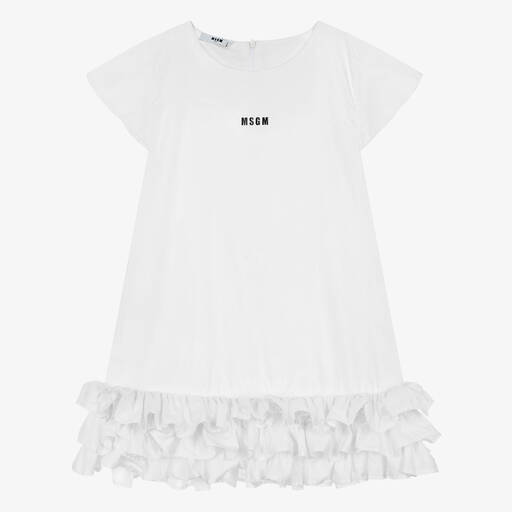 MSGM-فستان بوبلين لون أبيض للمراهقات | Childrensalon Outlet