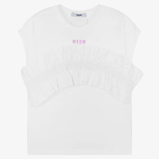 MSGM-Teen Girls White Cotton Ruffle T-Shirt | Childrensalon Outlet