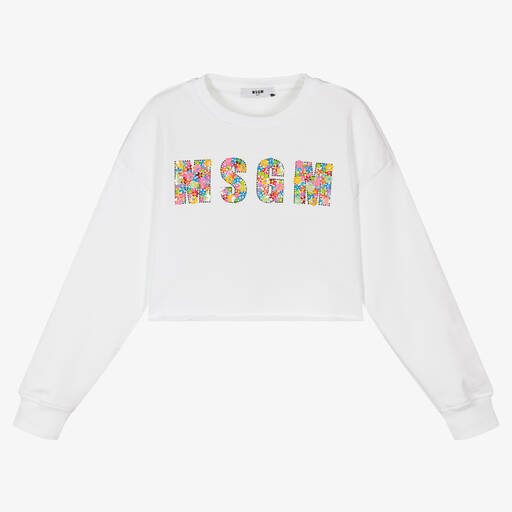 MSGM-Teen Girls White Logo Cropped Sweatshirt | Childrensalon Outlet