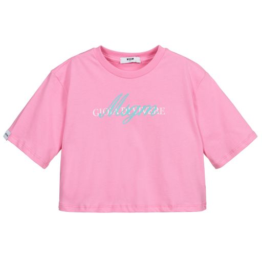 MSGM-Teen Pink Logo Cropped Top | Childrensalon Outlet