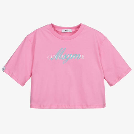 MSGM-Teen Pink Logo Cropped Top | Childrensalon Outlet