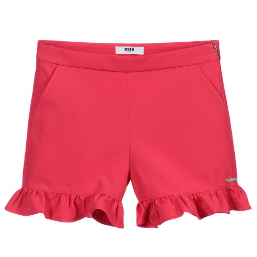 MSGM-Teen Pink Ruffle Logo Shorts | Childrensalon Outlet