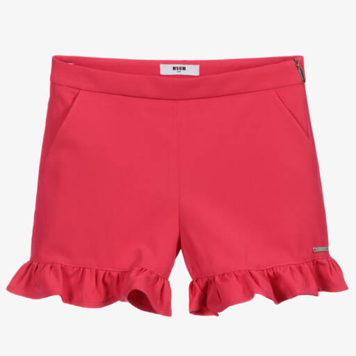 MSGM-Teen Pink Ruffle Logo Shorts | Childrensalon Outlet