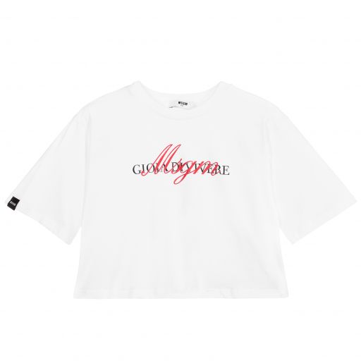 MSGM-Teen White Logo Cropped Top | Childrensalon Outlet