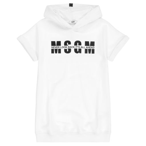 MSGM-Robe-sweat à capuche blanche à logo Ado | Childrensalon Outlet