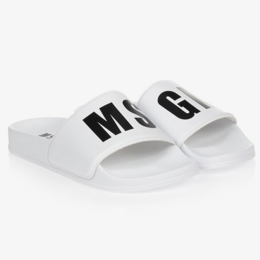 MSGM-Teen White Logo Sliders | Childrensalon Outlet