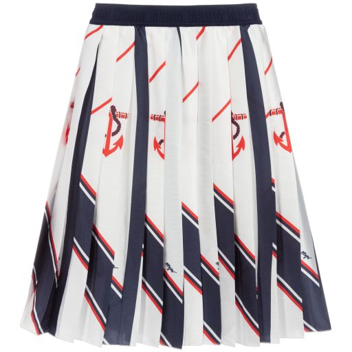 MSGM-White & Blue Pleated Skirt | Childrensalon Outlet
