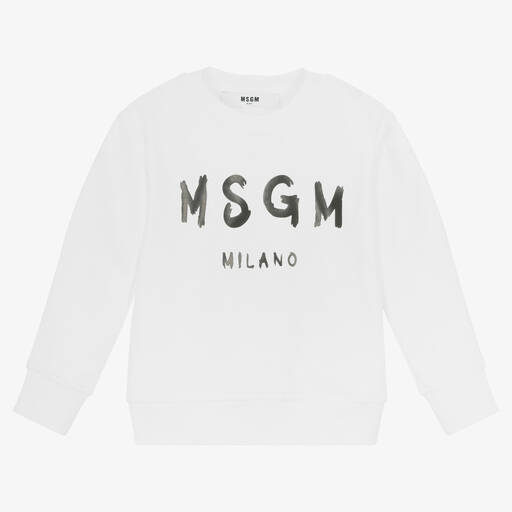 MSGM-White Cotton Jersey Sweatshirt | Childrensalon Outlet