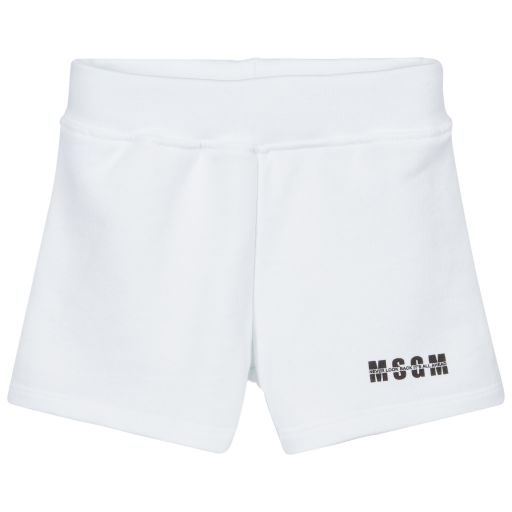 MSGM-White Cotton Logo Baby Shorts | Childrensalon Outlet