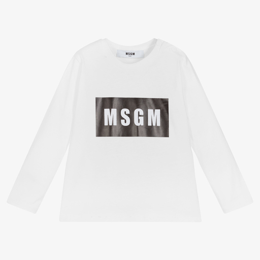 MSGM-White Cotton Logo Top | Childrensalon Outlet