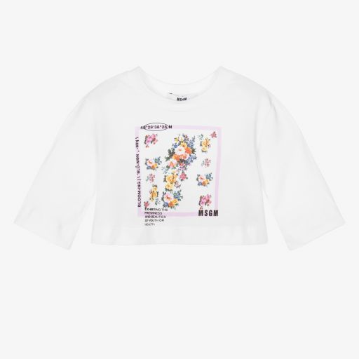 MSGM-Белая укороченная футболка с цветами | Childrensalon Outlet