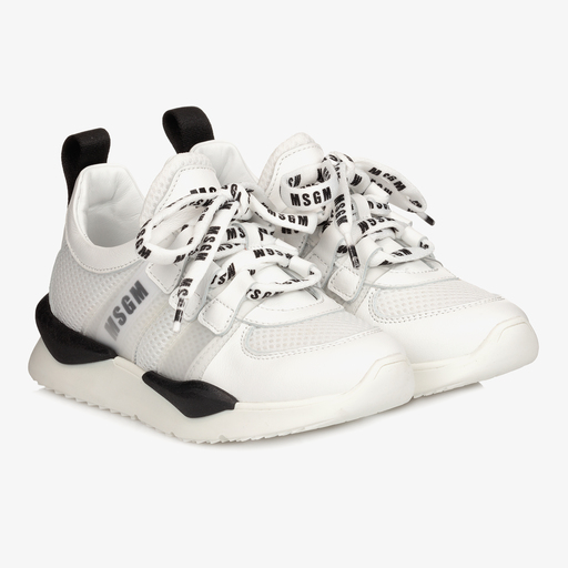 MSGM-White Leather & Mesh Trainers | Childrensalon Outlet