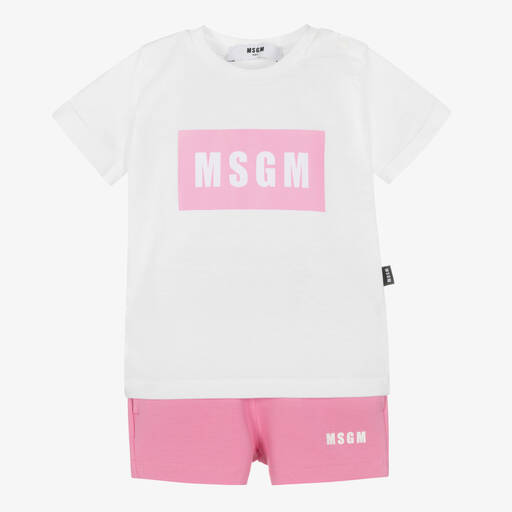 MSGM-White & Pink Cotton Shorts Set | Childrensalon Outlet