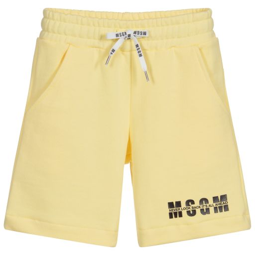 MSGM-Yellow Cotton Logo Shorts | Childrensalon Outlet